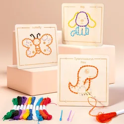 Juego de enhebrado en madera con dibujos animados - Juguete educativo