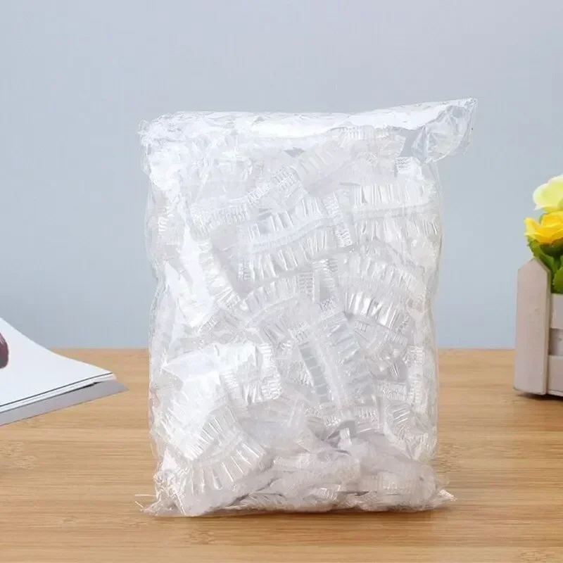 Orejera transparente para tinte desechable, 100 Uds., ducha elástica para el cabello, herramienta de protección para tinte para el cabello, protector impermeable, envoltura de plástico - imagen 2