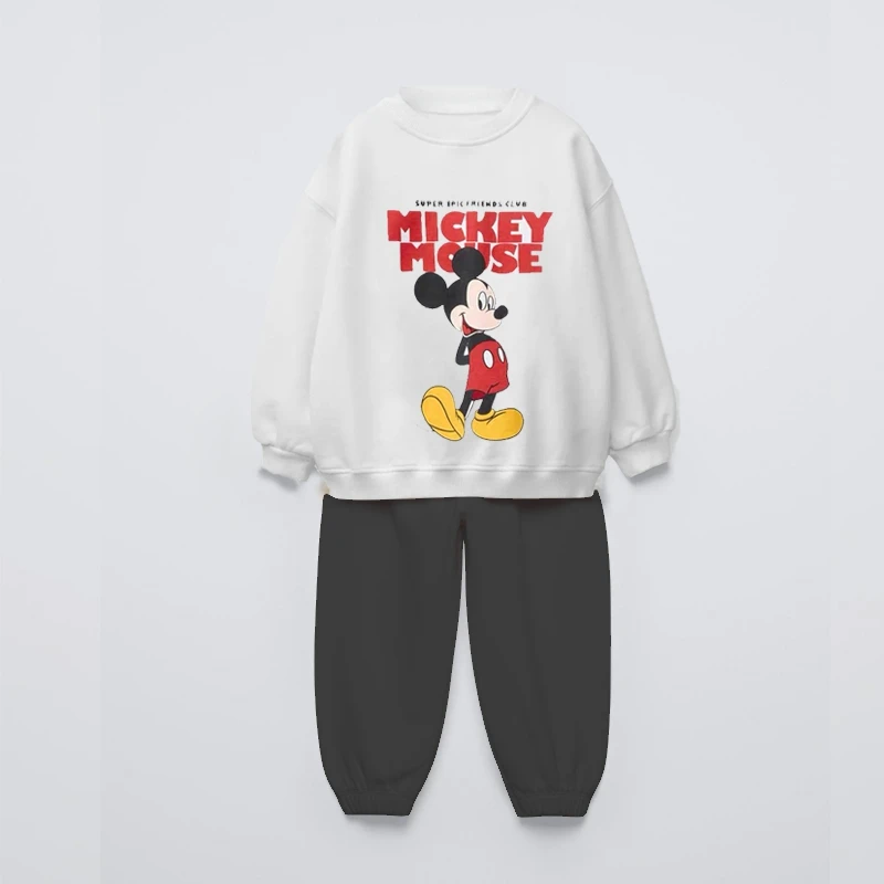 Sudaderas y pantalones de Mickey Mouse, 2 unid/set, disfraz de primavera y otoño para niños, Tops encantadores, Sudadera con capucha encantadora para niños pequeños, traje con pantalones que combinan con todo - imagen 3