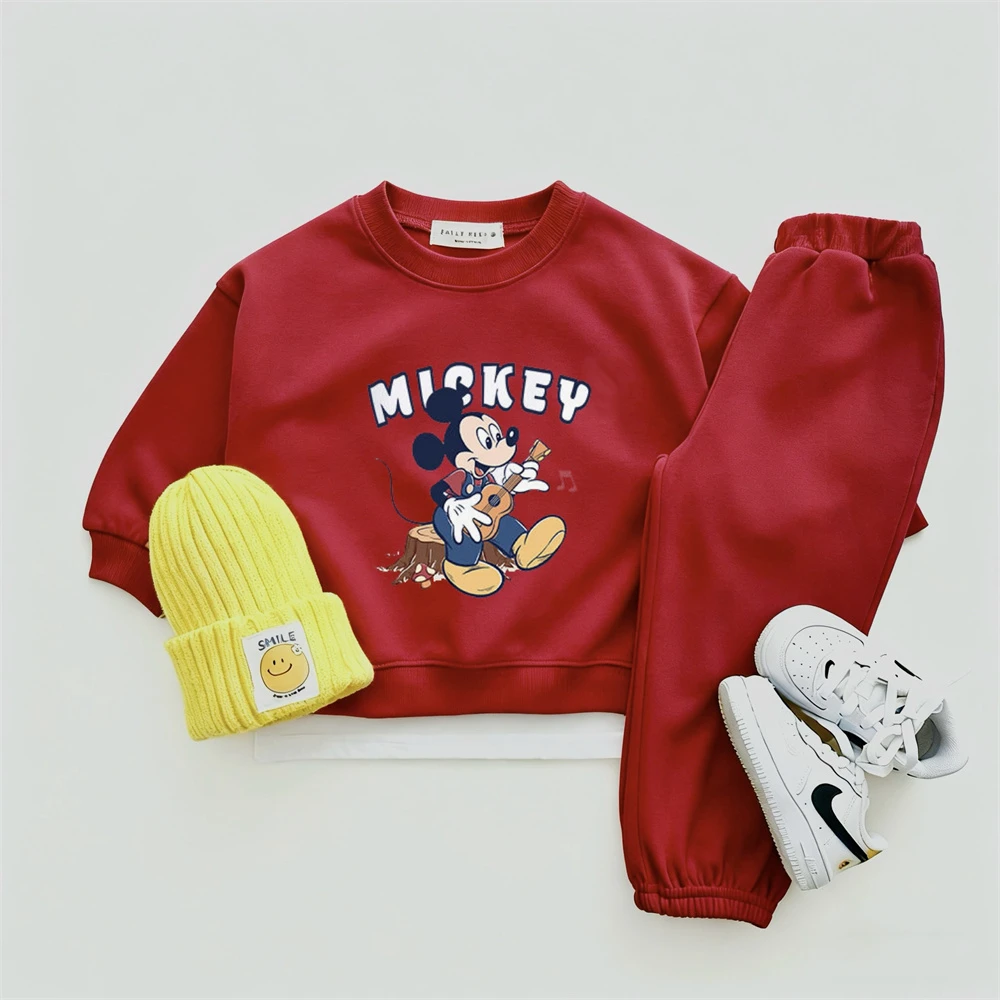 Trajes rojos para niños y niñas, conjunto de dos piezas de Color sólido, trajes de manga larga para niños pequeños, Sudadera con capucha informal holgada y pantalones de chándal - imagen 5