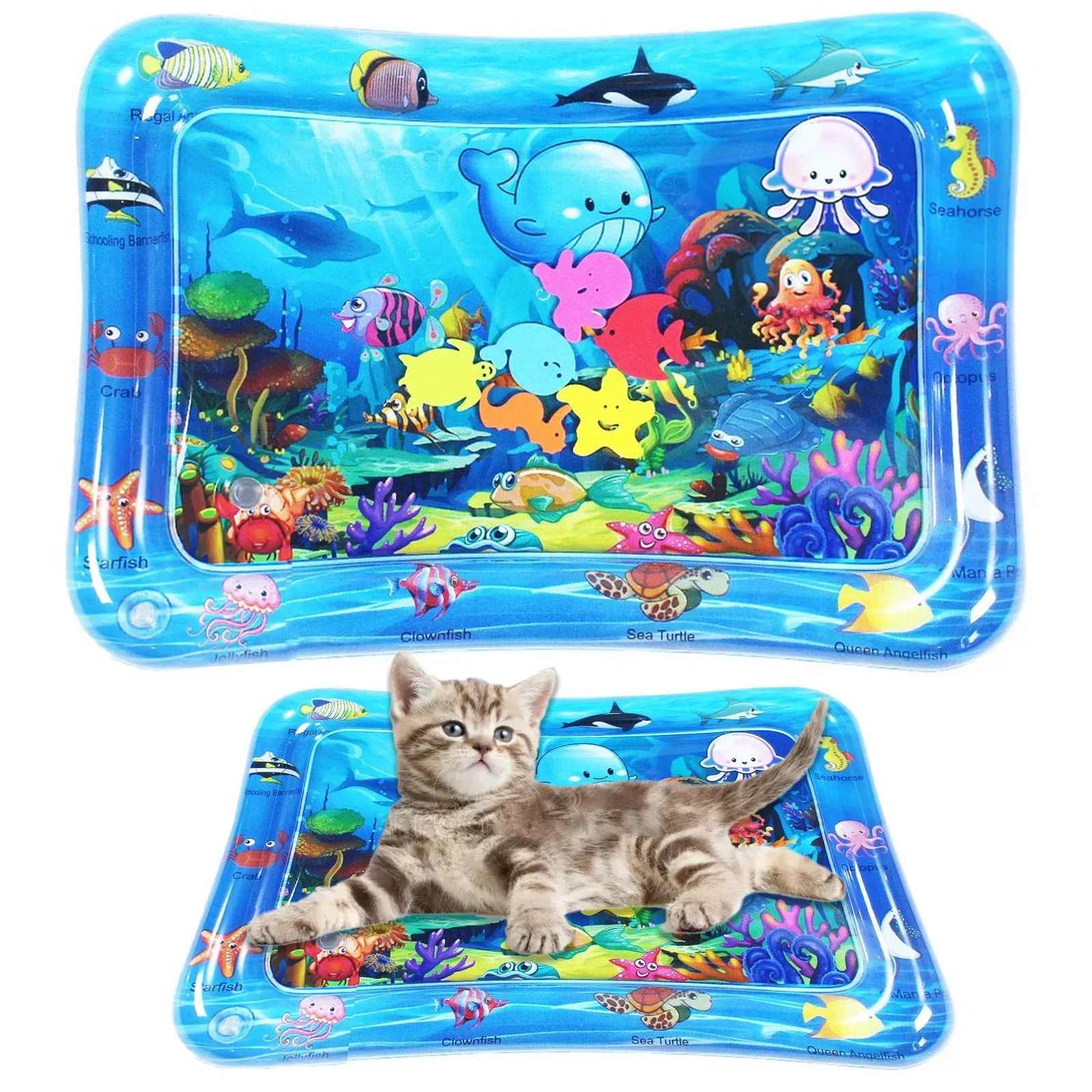 Alfombra de juego sensorial de agua para mascotas, tapete inflable grueso para gatos, perros, peces, mar, Océano, juguete sensorial