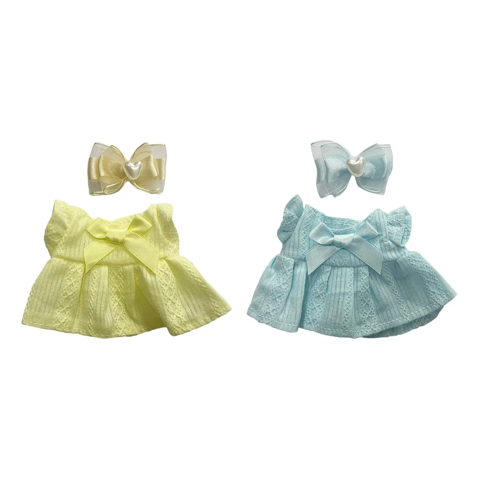 2Pcs Mini 6 inch Doll Clothes with Headwear Dress up Girls Gift Adorable Doll Dress Set for Dolls Pendant Doll Kids Age 4-6 8-10