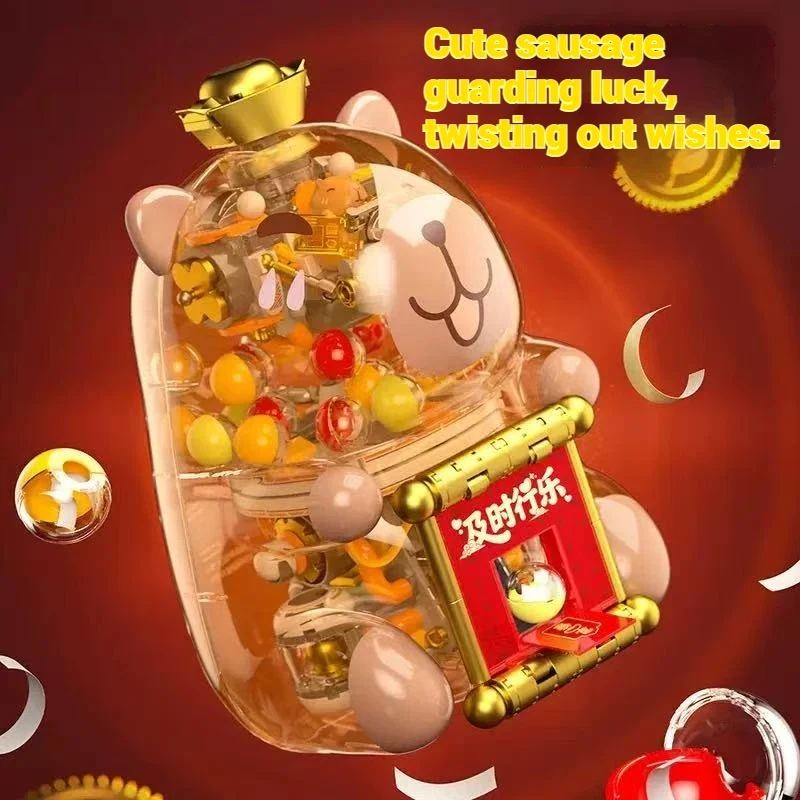 Capibara sorpresa cápsula juguete Gacha máquina de bloques de construcción adornos de escritorio niños montaje juguetes educativos regalos de vacaciones - imagen 3