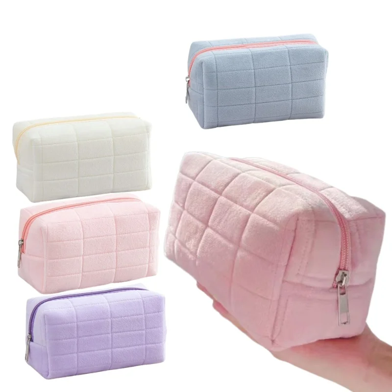 Bolsa de cosméticos con diseño de almohada rosa/blanco/azul, estuche para lápices, estuche para bolígrafos, estuche para lápices de almacenamiento para estudiantes de gran capacidad, 1 ud.