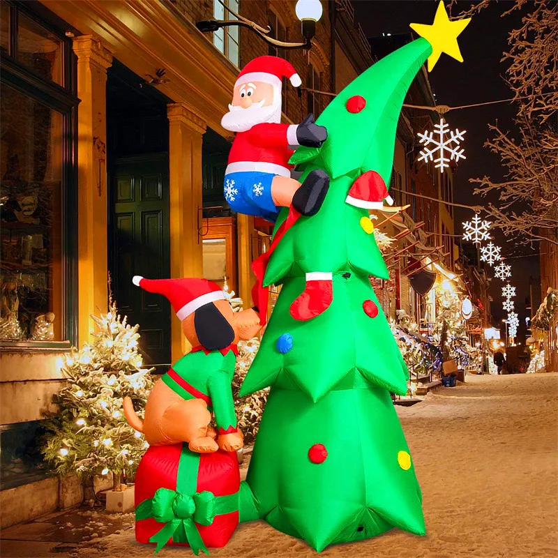 Juguetes inflables de Navidad de 7 pies, perro, Papá Noel, árbol de Navidad, jardín al aire libre, adorno de césped, modelo inflable con luces LED, decoración de Navidad, regalo - imagen 3