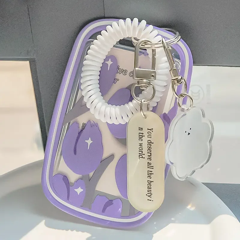 Funda protectora para foto de ídolo coreano, funda para tarjeta de identificación de estudiante con colgante de oso bonito, fundas para sesión fotográfica, funda transparente para tarjetas - imagen 3