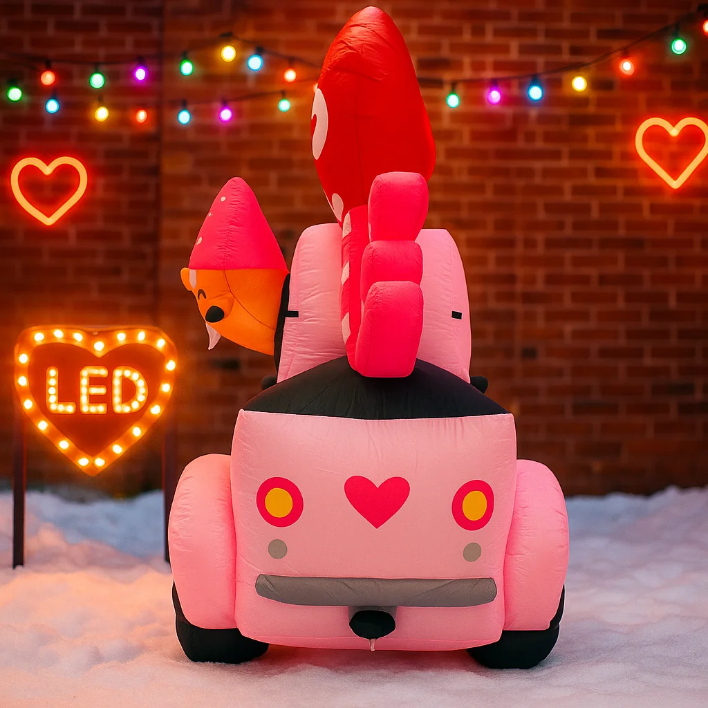 Décoration gonflable d'extérieur pour la Saint-Valentin, 1,6/5 pieds, goblin automobile, cour romantique, lumière LED intégrée, décoration de jardin - imagen 5