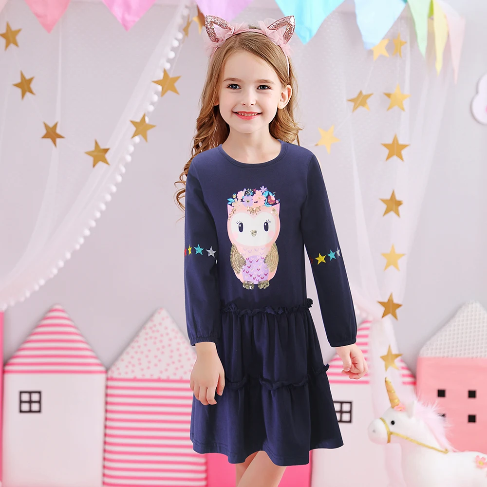 Vestido infantil DXTON de algodón con estampado de búho - imagen 3