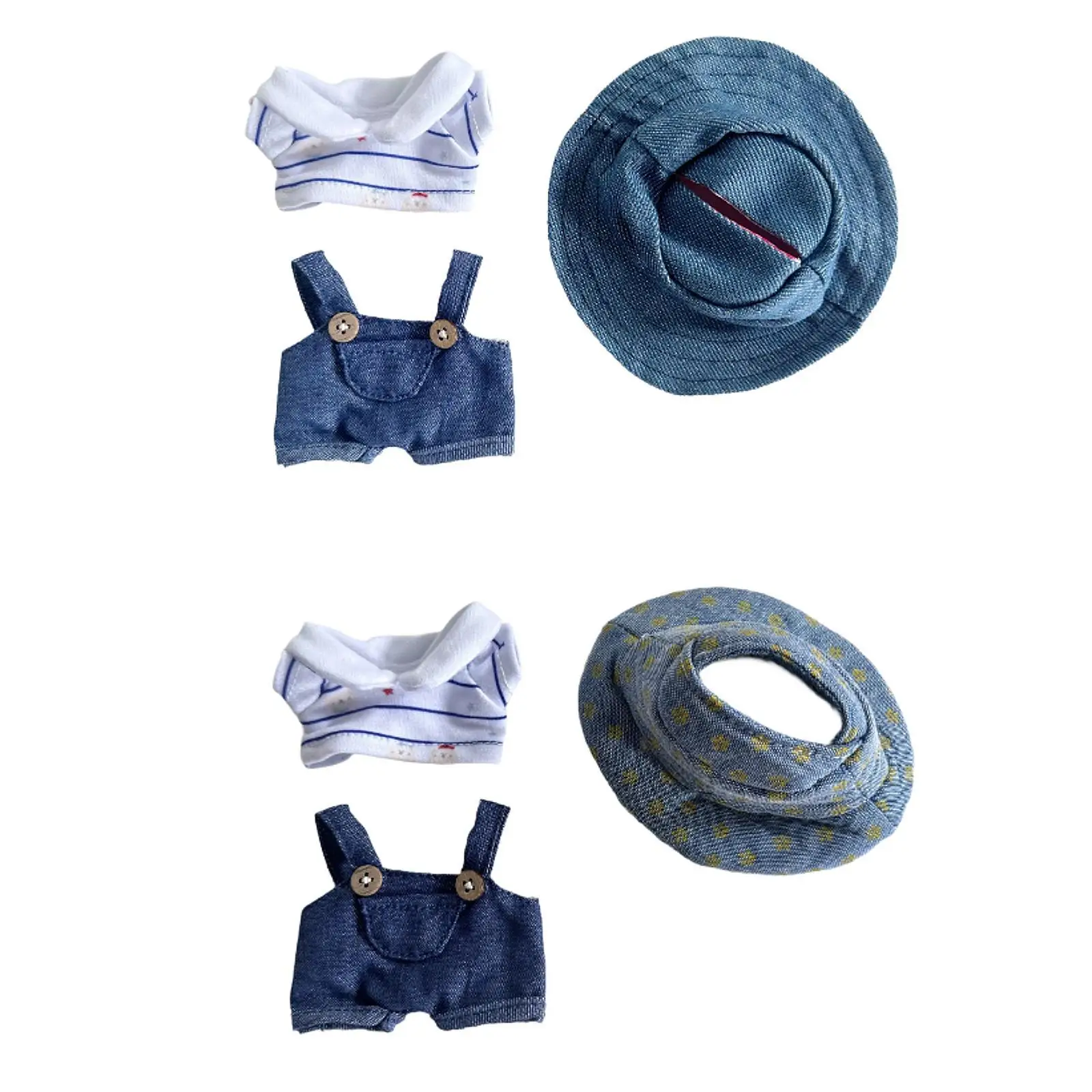 3 Pack Doll Outfits with Suspender Pants, T-Shirt, and Hat for 15-17cm Dolls