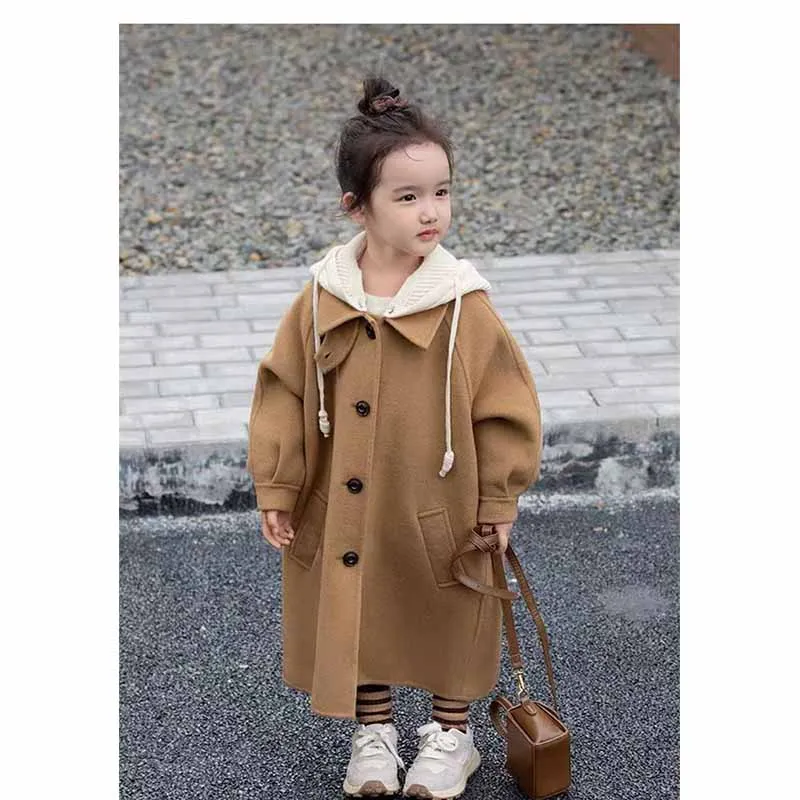 Chaqueta tweed infantil elegante con capucha para otoño e invierno - imagen 4