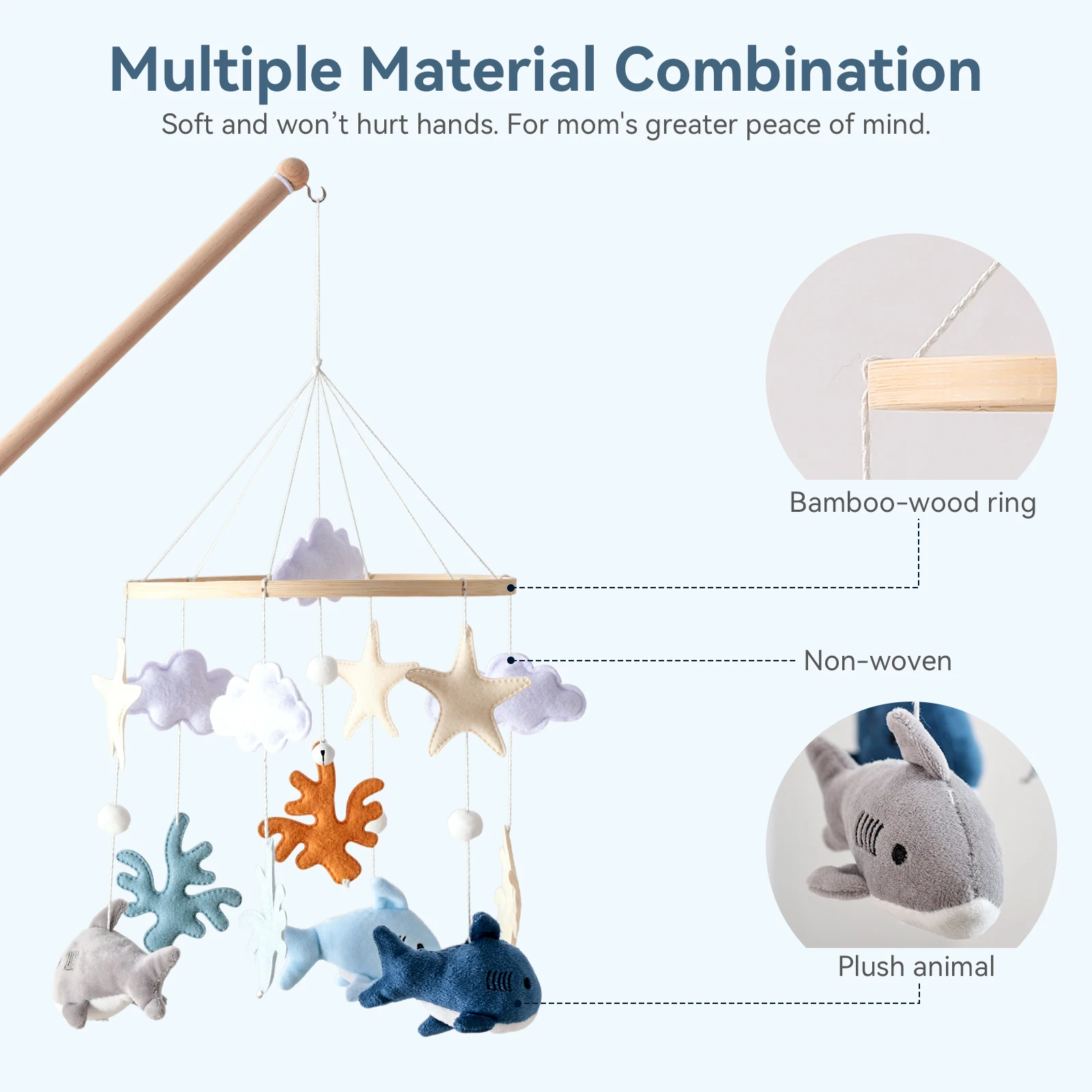 Campana de madera móvil para cuna de bebé, móvil para cuna de animales con música para niñas y niños, móvil para decoración de habitación de Moisés - imagen 3