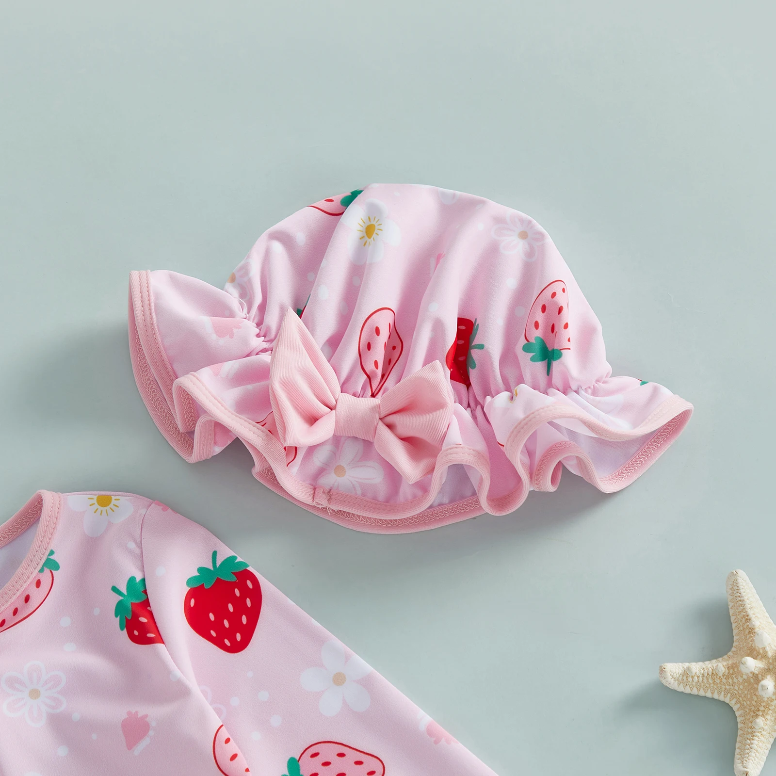 VISgogo Traje de baño bebé niña manga larga estampado fresas gorro sol - imagen 5
