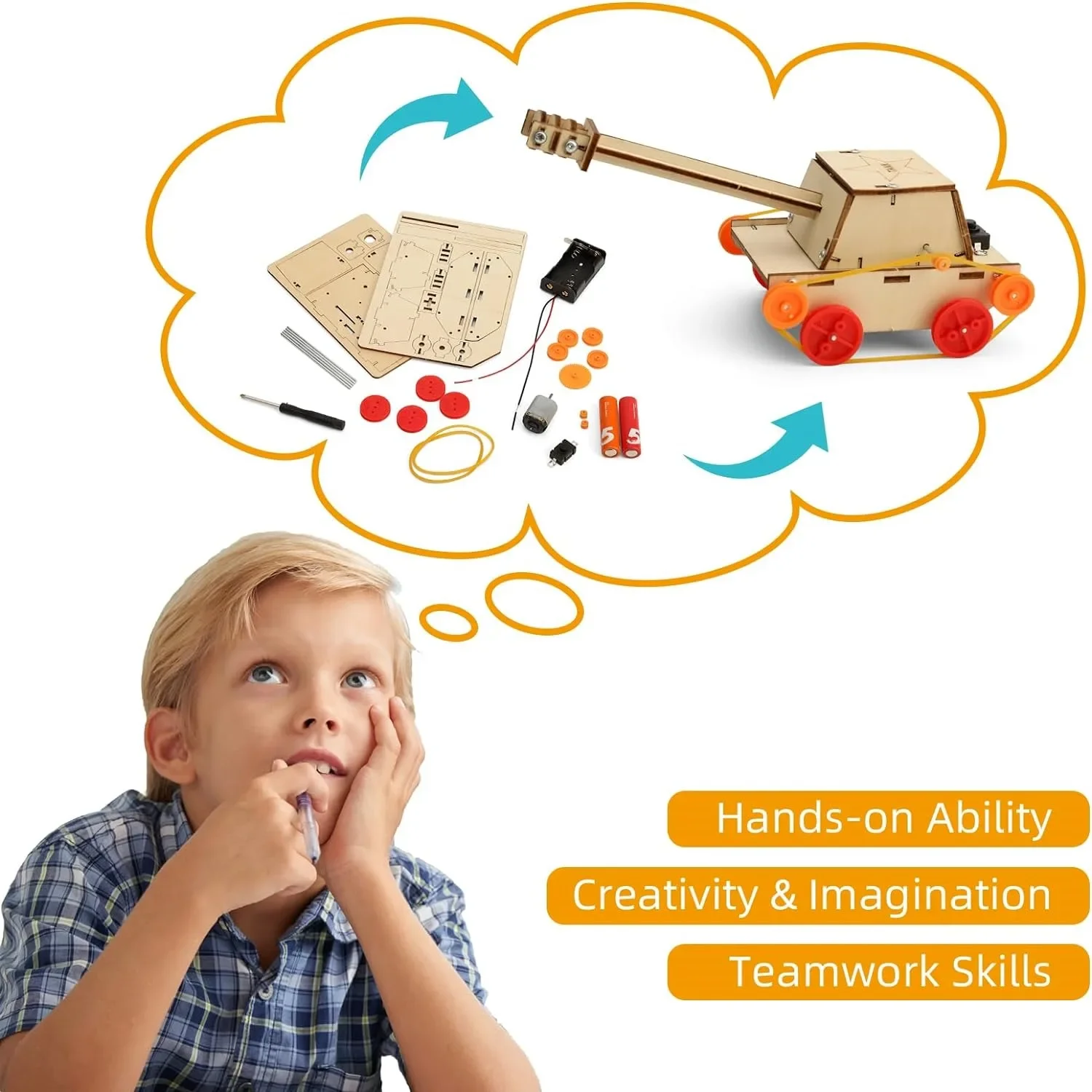 Kits de construcción de automóviles de madera 6 en 1 con kits de vástago de tanque de helicóptero, rompecabezas de madera 3D DIY, proyectos artesanales, juego de ciencia para niños - imagen 4