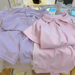 Conjunto verano niños top con lazo y shorts de encaje fino ligero