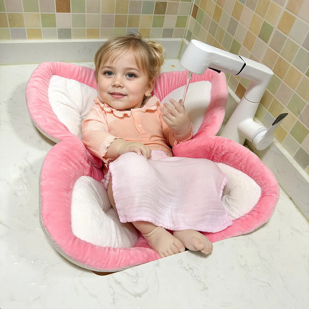 Alfombra de baño para bebé recién nacido, cojín de seguridad plegable con diseño de flor de loto, tela suave y cómoda, opción de acostarse, 1 Uds. - imagen 3