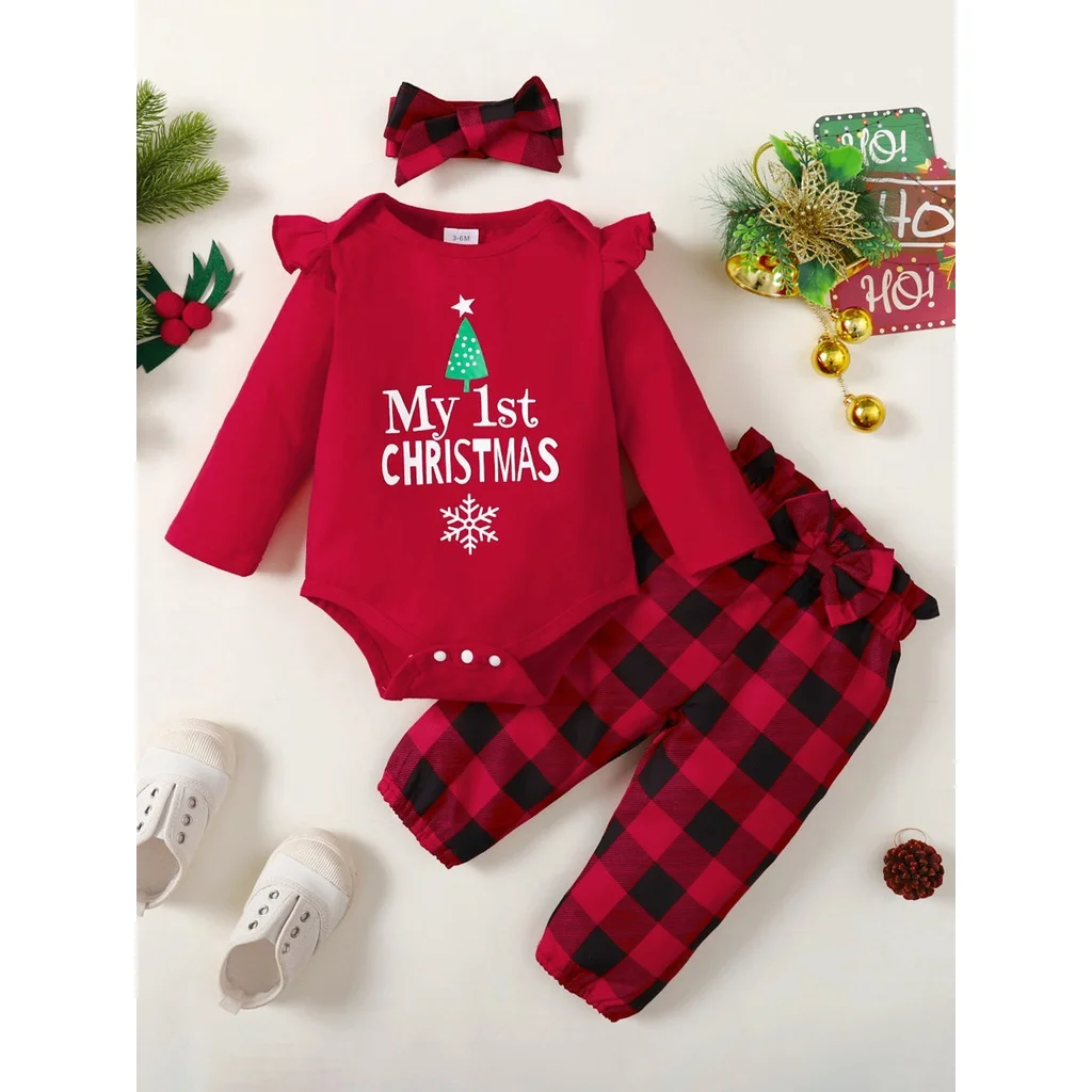 Disfraz de Navidad bebé mono con letras y pantalón a cuadros