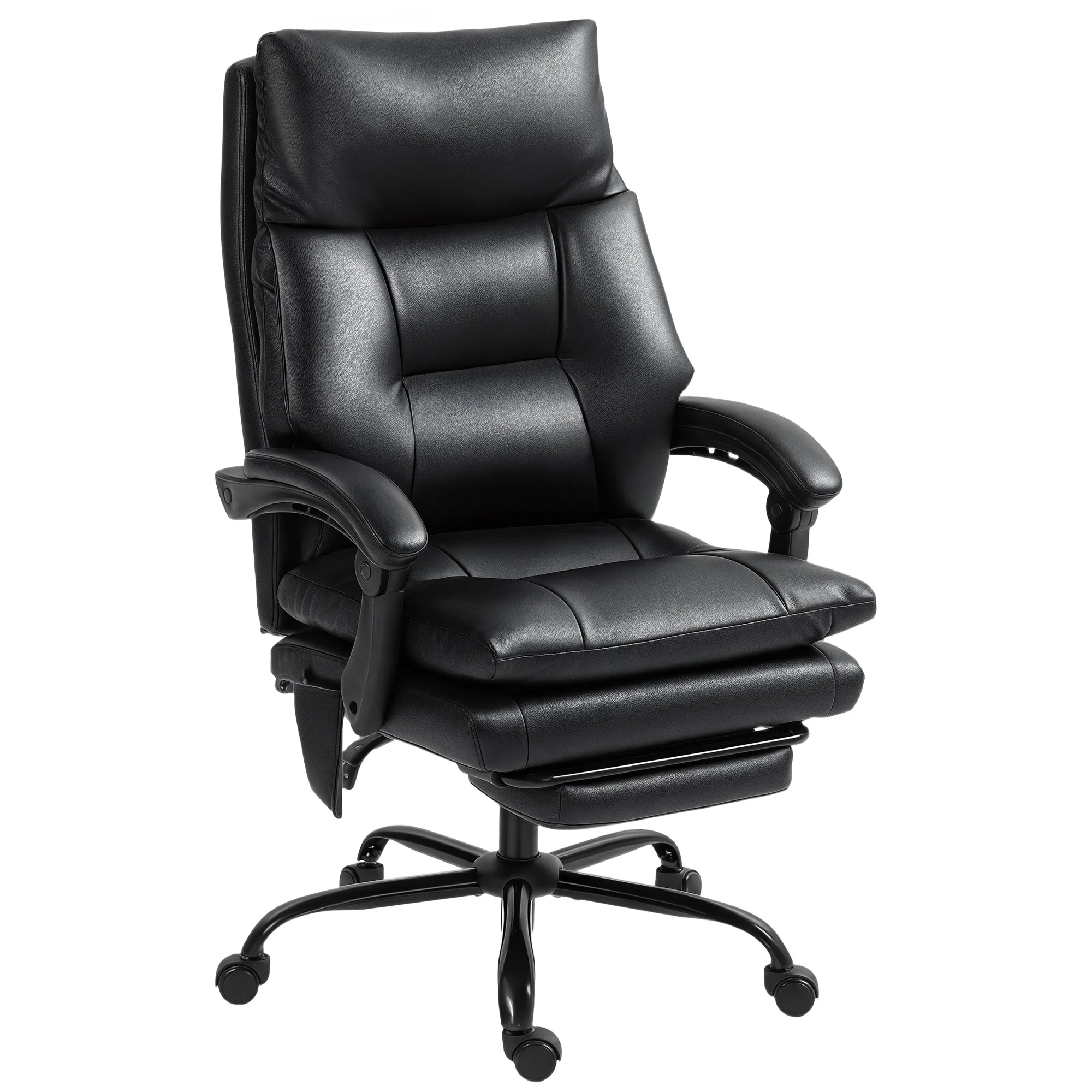 HOMCOM Silla de Escritorio con Soporte Lumbar Inflable, Tapizada en PU, Silla de Oficina Giratoria con Reposapiés, Respaldo Reclinable, Respaldo Alto, Altura Ajustable - imagen 2