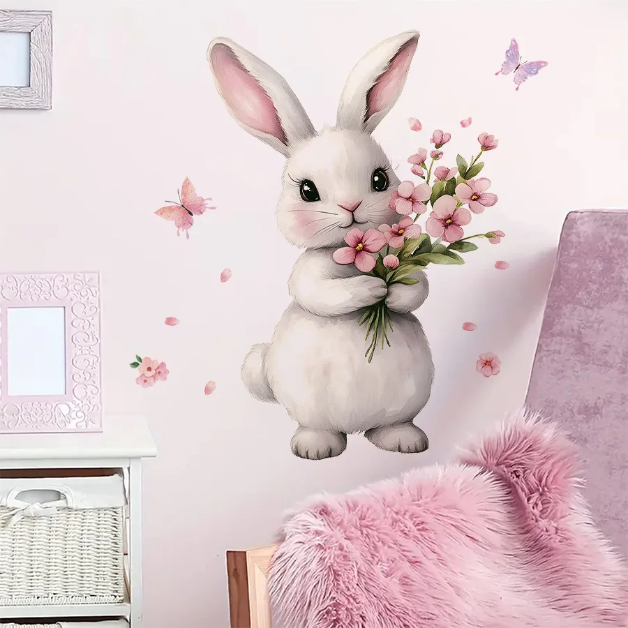 Adhesivo decorativo para pared de dibujos animados de conejo, papel autoadhesivo extraíble, dormitorio, sala de estar, pegatina decorativa para entrada - imagen 5