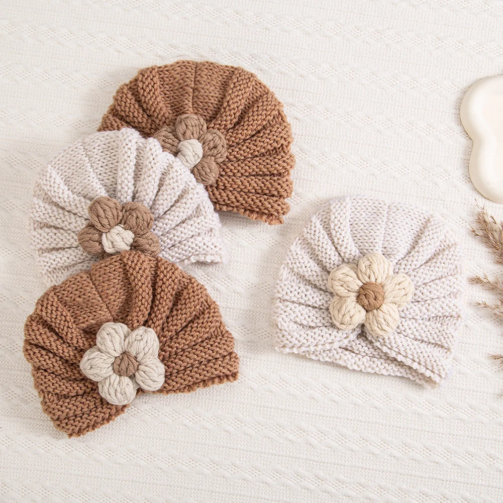 Turbante de ganchillo con flor para bebé – Invierno y otoño - imagen 2