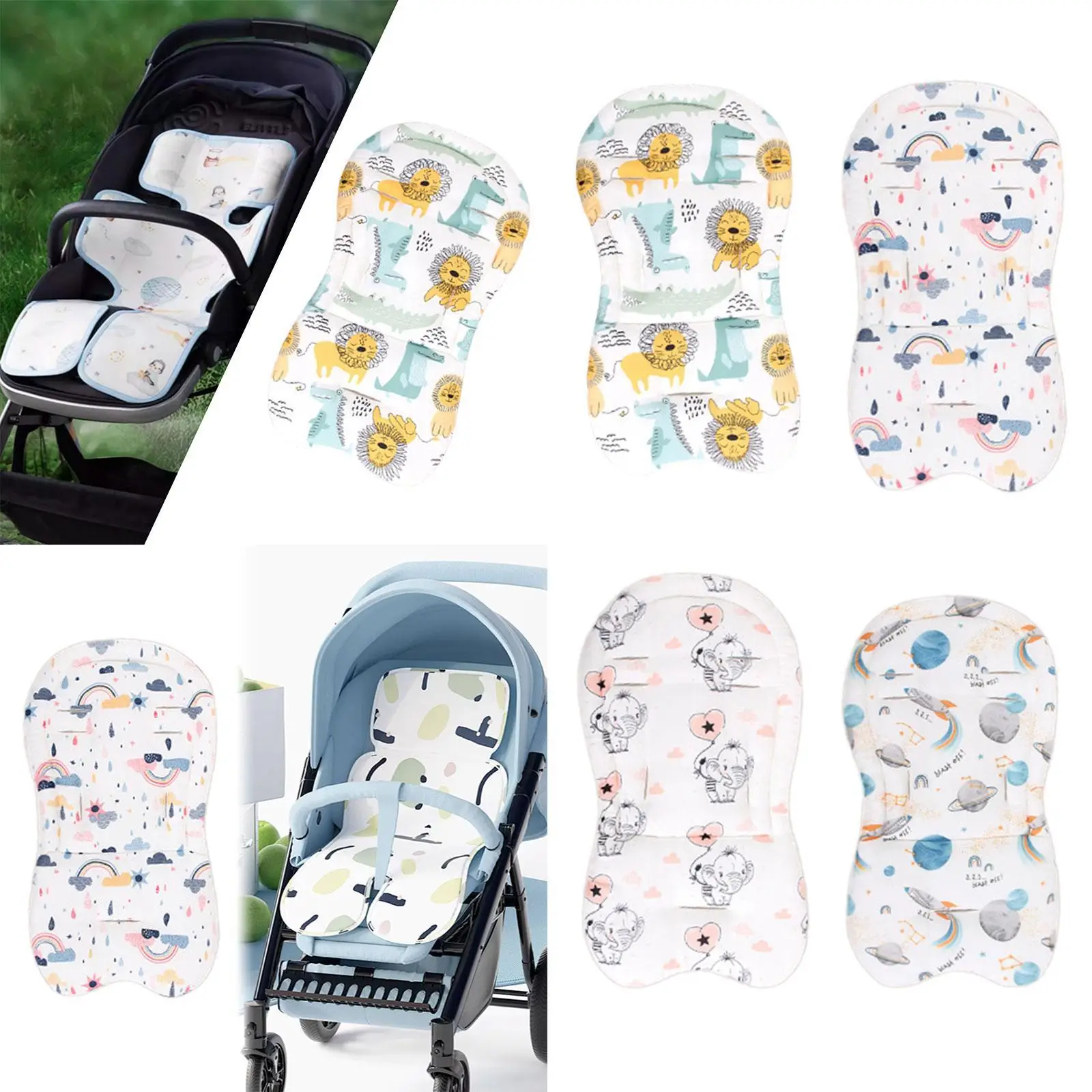 Infants Car Seats Insert Baby Stroller Cushion Breathable Cute Pattern Soft High Chair Pad Head Body Supports for Bouncer Baby