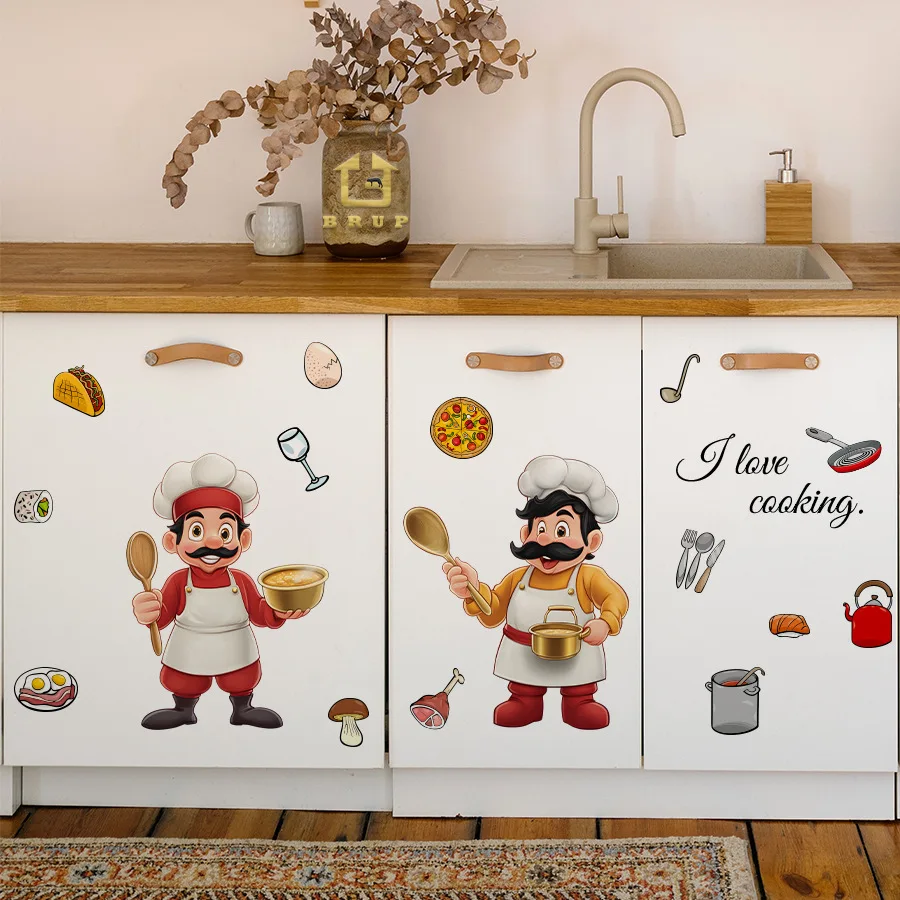 Chef utensilios de cocina pegatinas de pared autoadhesivas gabinetes refrigeradores cocinas comedor embellecimiento decoración pegatina - imagen 3