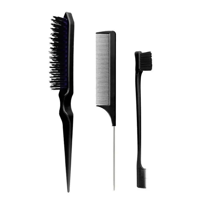Ensemble de brosses à cheveux à aiguille et souris, nouveau peigne à trois pièces à queue pointue, peigne à cheveux à trois rangées, peigne à queue en acier, brosse à dents, outil de brosse à sourcils - imagen 4