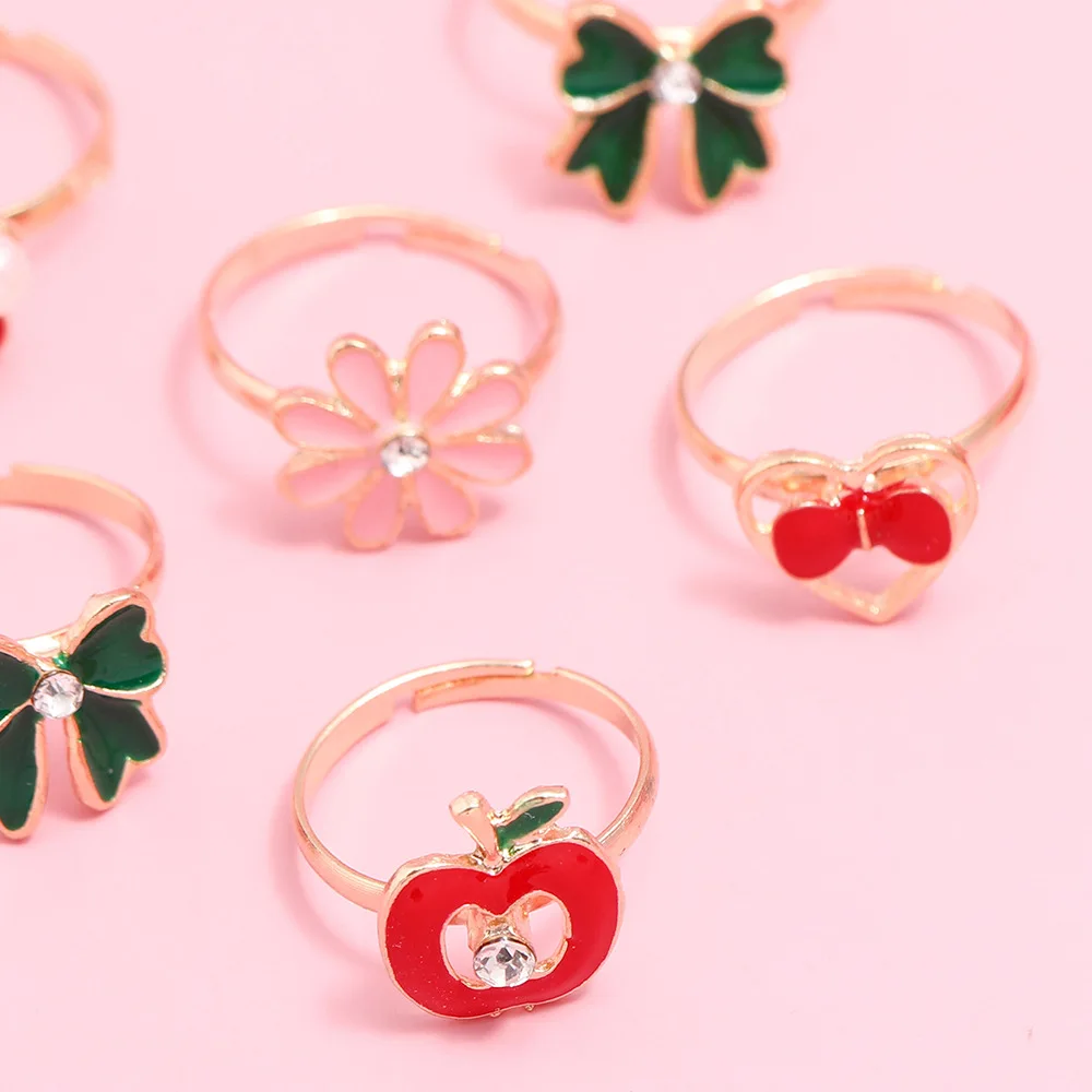 6/12 Uds. Anillos bonitos de dibujos animados para niños, anillos Kawaii de aleación de flores para niñas, joyería para niños, anillos ajustables para regalo de cumpleaños - imagen 4