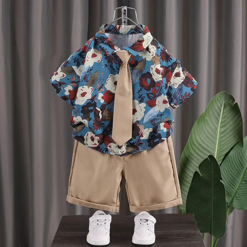 Nueva moda de verano, ropa para bebés, traje para niños, camisa, pantalones cortos, 2 unids/set, ropa infantil, disfraz informal para niños, chándales para niños - imagen 3