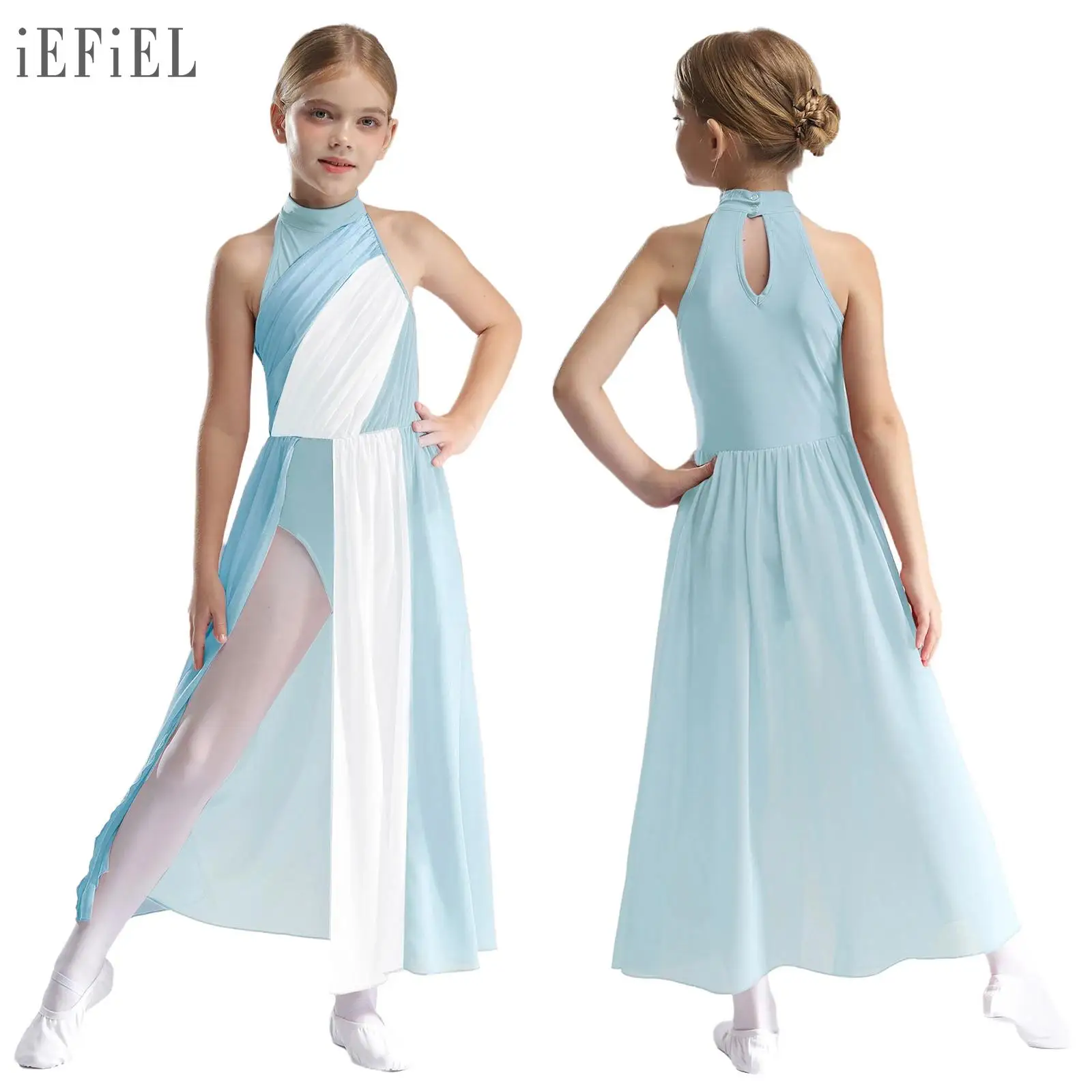 Vestido de baile lírico de Ballet para niñas, vestido de gimnasia Maxi dividido sin mangas para patinaje artístico contemporáneo moderno, Ropa de baile