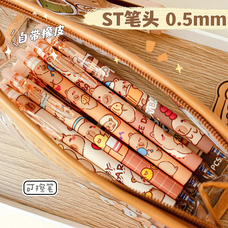 Bolígrafo borrable de capibara, tinta azul para escritura, bolígrafos suaves de secado rápido, accesorios escolares y de oficina, regalo de papelería para estudiantes, 6 uds. - imagen 3