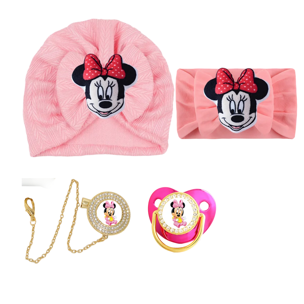 Chupete rosa para bebé + cadena + diadema, animación de dibujos animados, chupete de silicona para bebé, chupete ostentoso para bebé, juego de regalo para bebé sin BPA - imagen 4