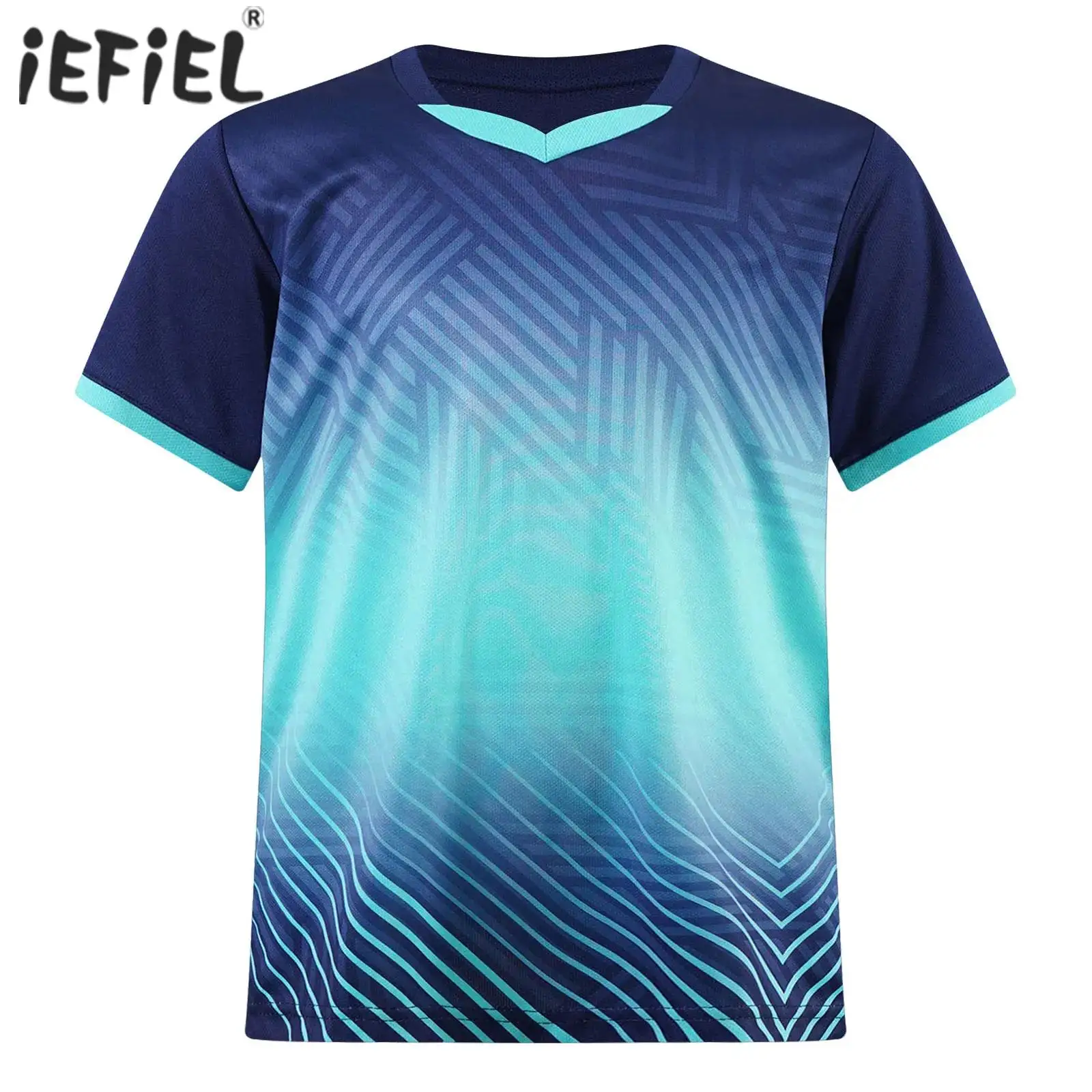 Camiseta deportiva a rayas para niños, Jersey de fútbol gradiente, Tops atléticos transpirables de secado rápido para entrenamiento, correr