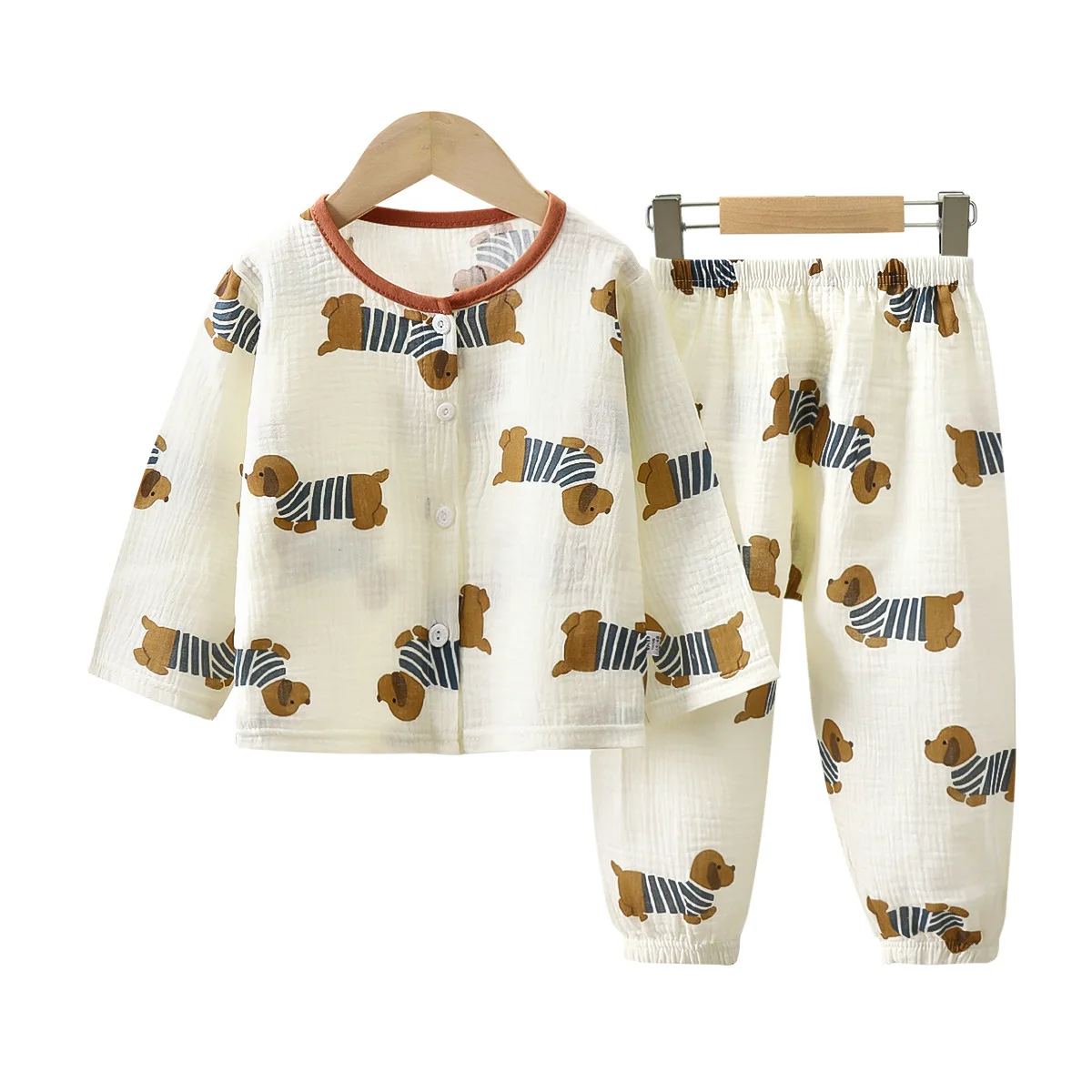 Pijama de gasa algodón para niñas – Manga larga floral con encaje - imagen 2