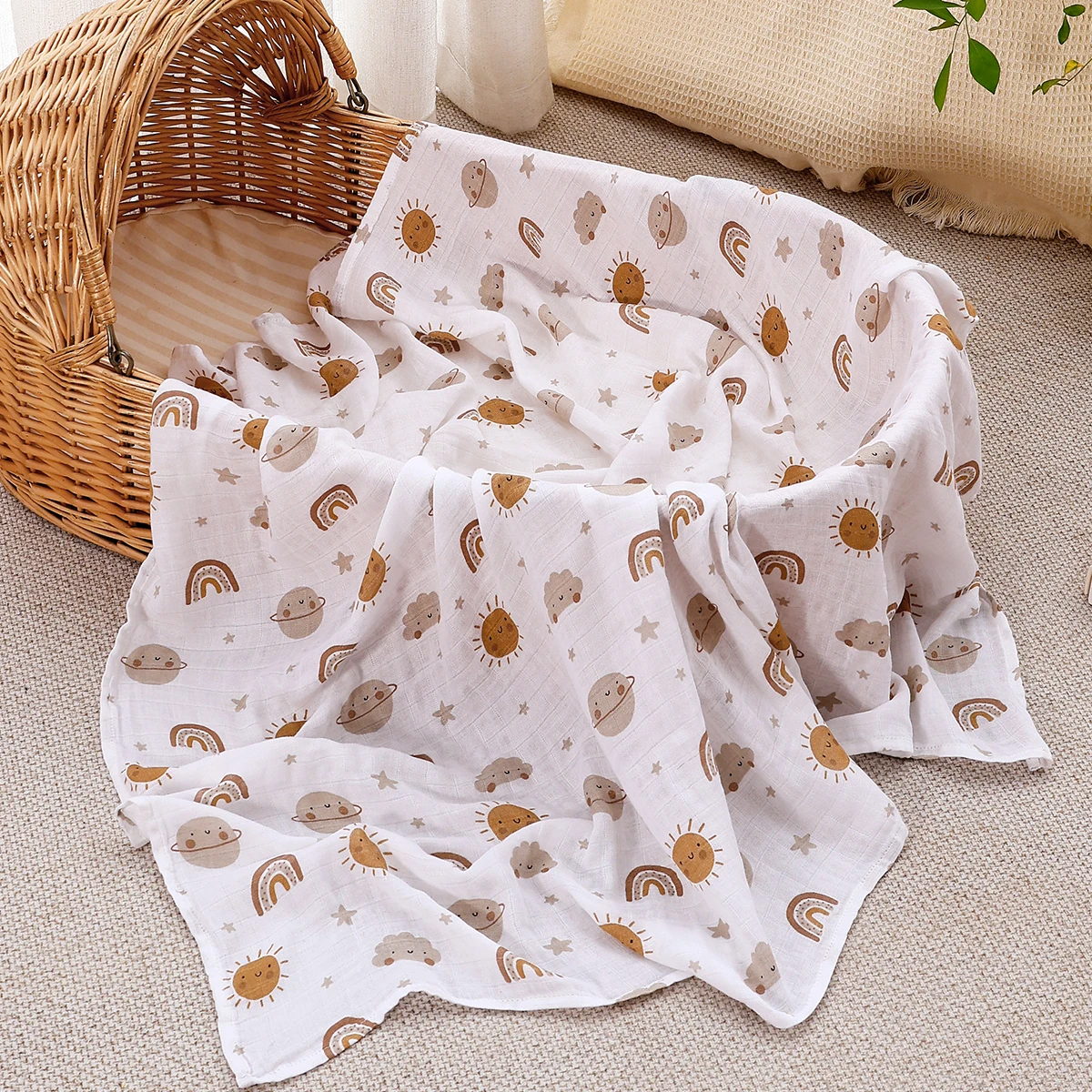 Manta envolvente de muselina de algodón y bambú para bebé, ropa de cama infantil con estampado suave, Toalla de baño envolvente para bebé recién nacido, 120x110cm, 1 ud.