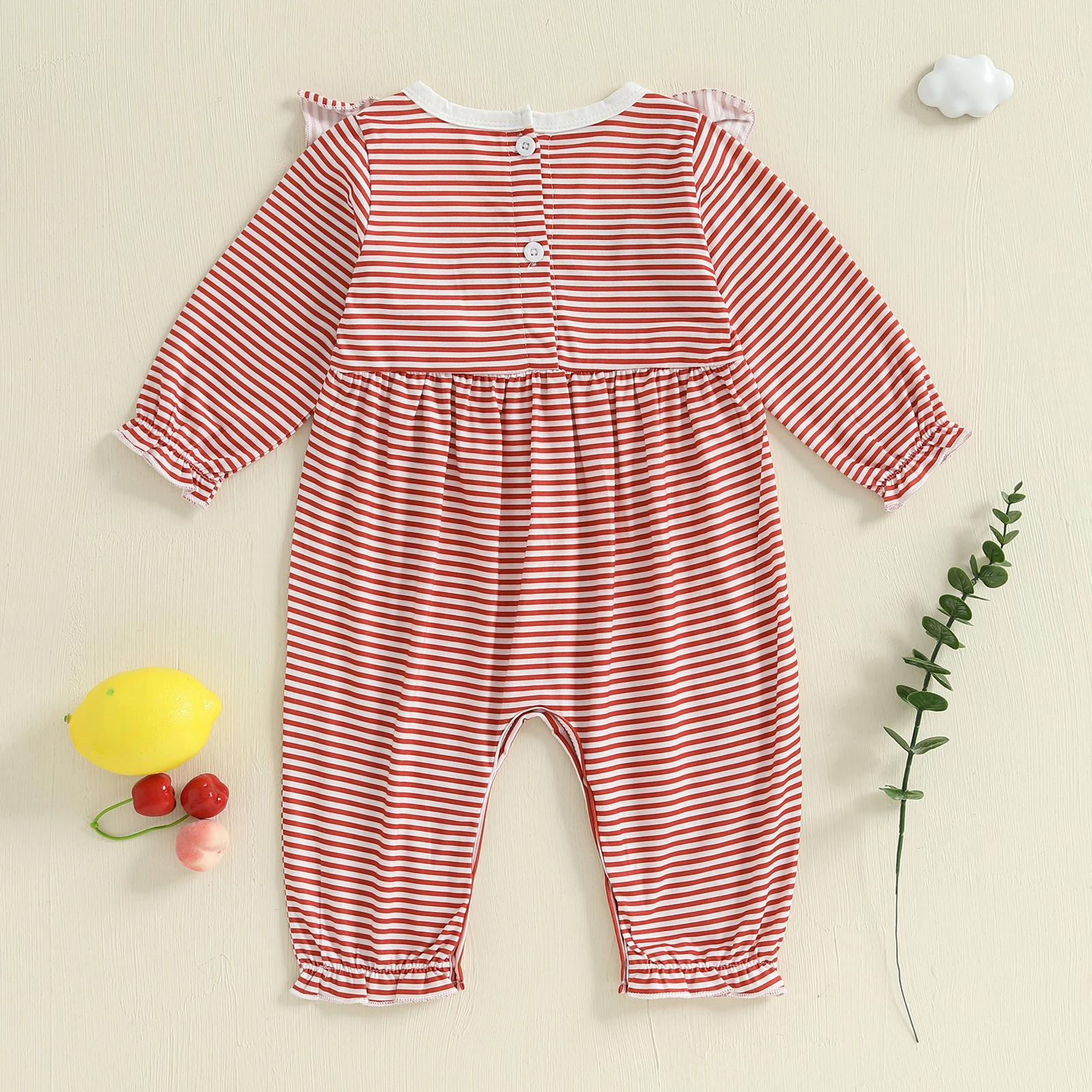Mameluco informal para niñas recién nacidas, monos de manga larga a rayas con bordado de manzana/pato, ropa de moda infantil - imagen 4
