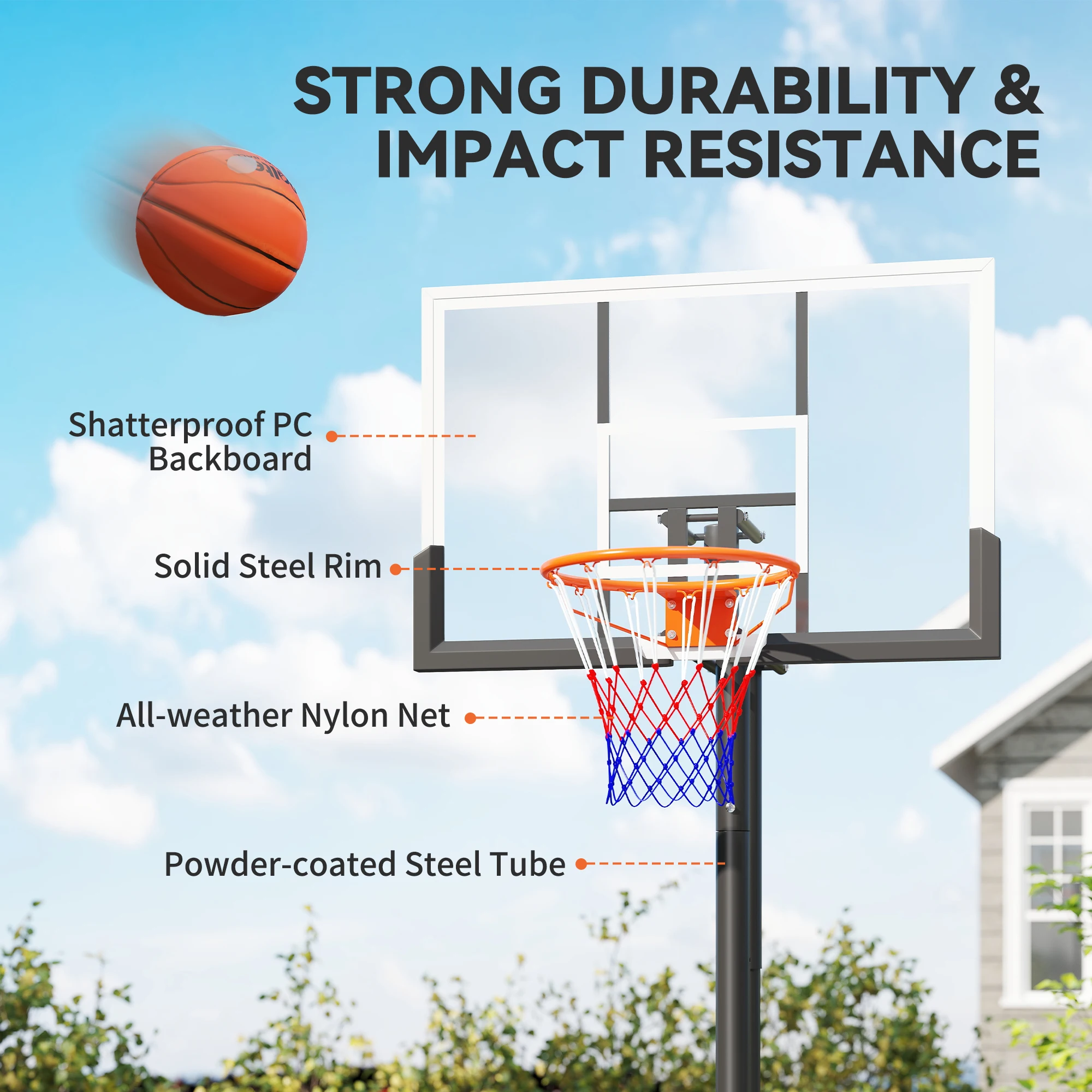 SPORTNOW Canasta de Baloncesto para Exterior, Altura Ajustable 230-305 cm, Canasta de Baloncesto con Soporte, Tablero Irrompible 120 cm, Aro Ø48 cm y Base Estable, para Adolescentes y Adultos, Negro - imagen 5