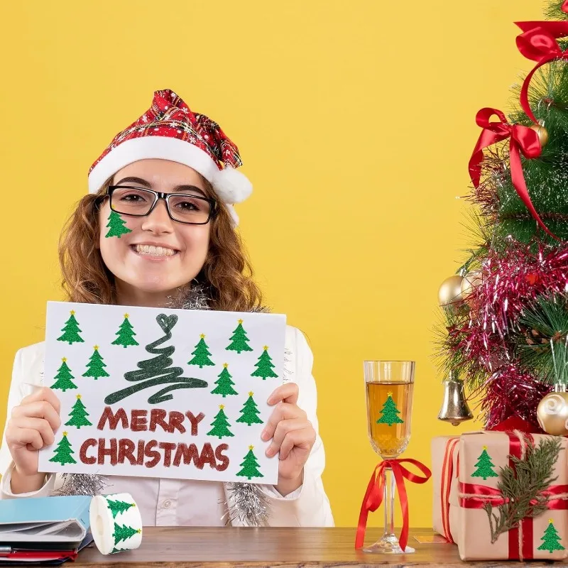 500 pegatinas/rollo de pegatinas láser para árbol de Navidad, impermeables para etiquetas de embalaje, ideales para decorar juguetes infantiles. - imagen 4