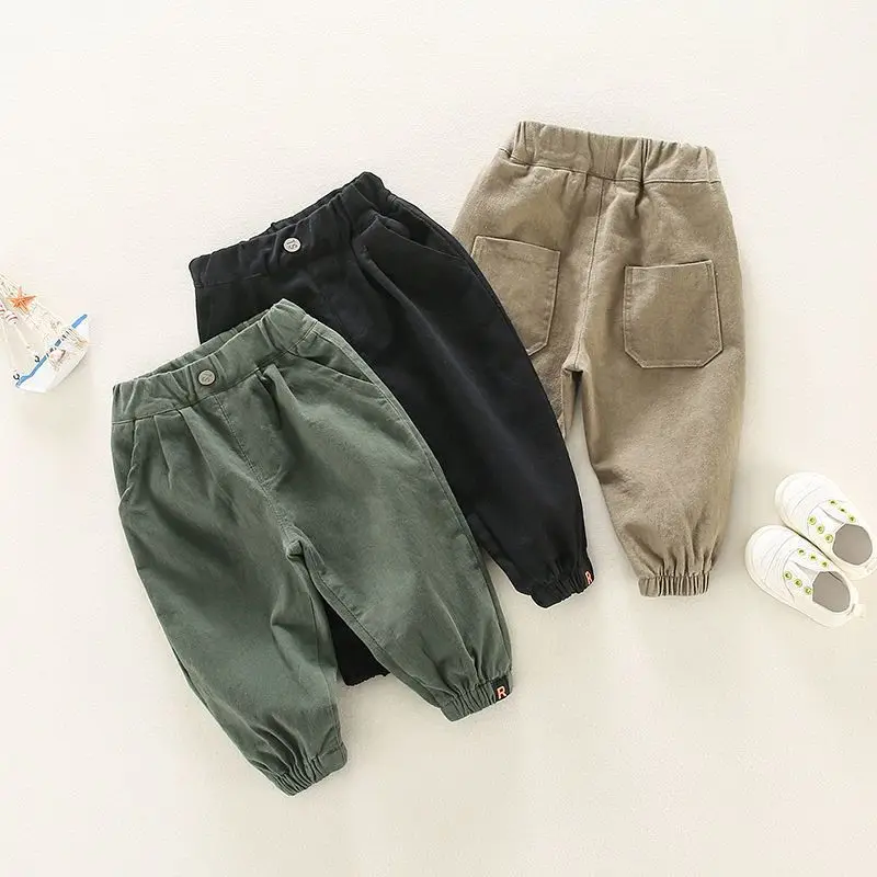 Pantalones coreanos de primavera y otoño para bebés, pantalones harén informales lisos de algodón para niños, pantalones Cargo sencillos para niños pequeños