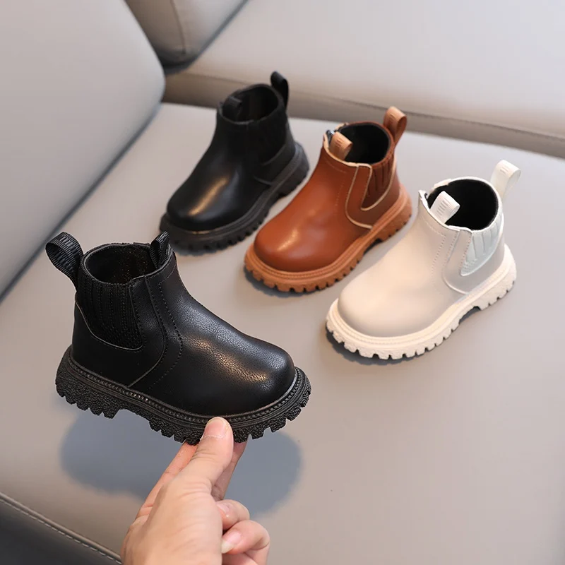 Botas de invierno para niños y niñas, botines cortos antideslizantes con cremallera lateral, estilo británico
