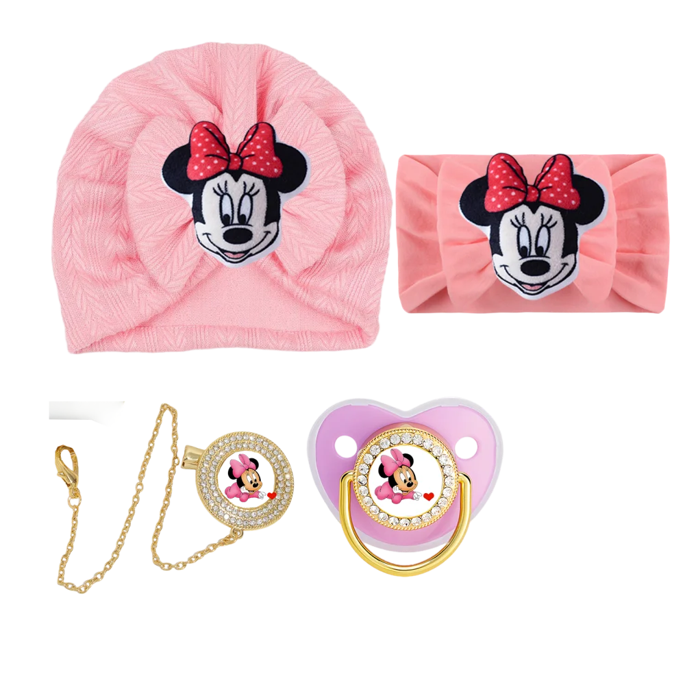 Chupete rosa para bebé + cadena + diadema, animación de dibujos animados, chupete de silicona para bebé, chupete ostentoso para bebé, juego de regalo para bebé sin BPA - imagen 2