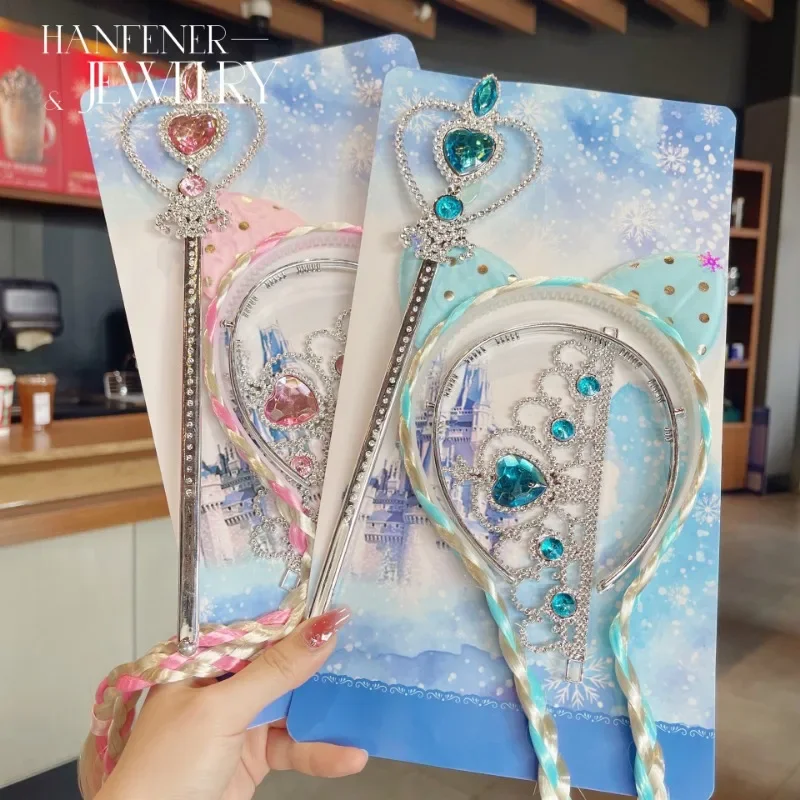 Accesorios para el cabello para niños, varita de corona trenzada con lazo, tres piezas para niños, regalos de cumpleaños, diadema de princesa para niñas, peluca, aro para la cabeza - imagen 3