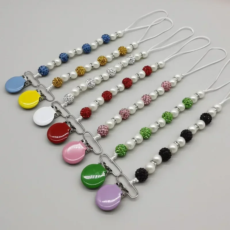 Clip para chupete de bebé, purpurina brillante, Retro, cristal europeo, princesa, niño, niña, Clip para pezones, cadena, accesorios para bebé