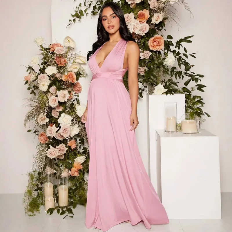 Vestido largo premamá con lazo de corte acampanado para verano - imagen 2
