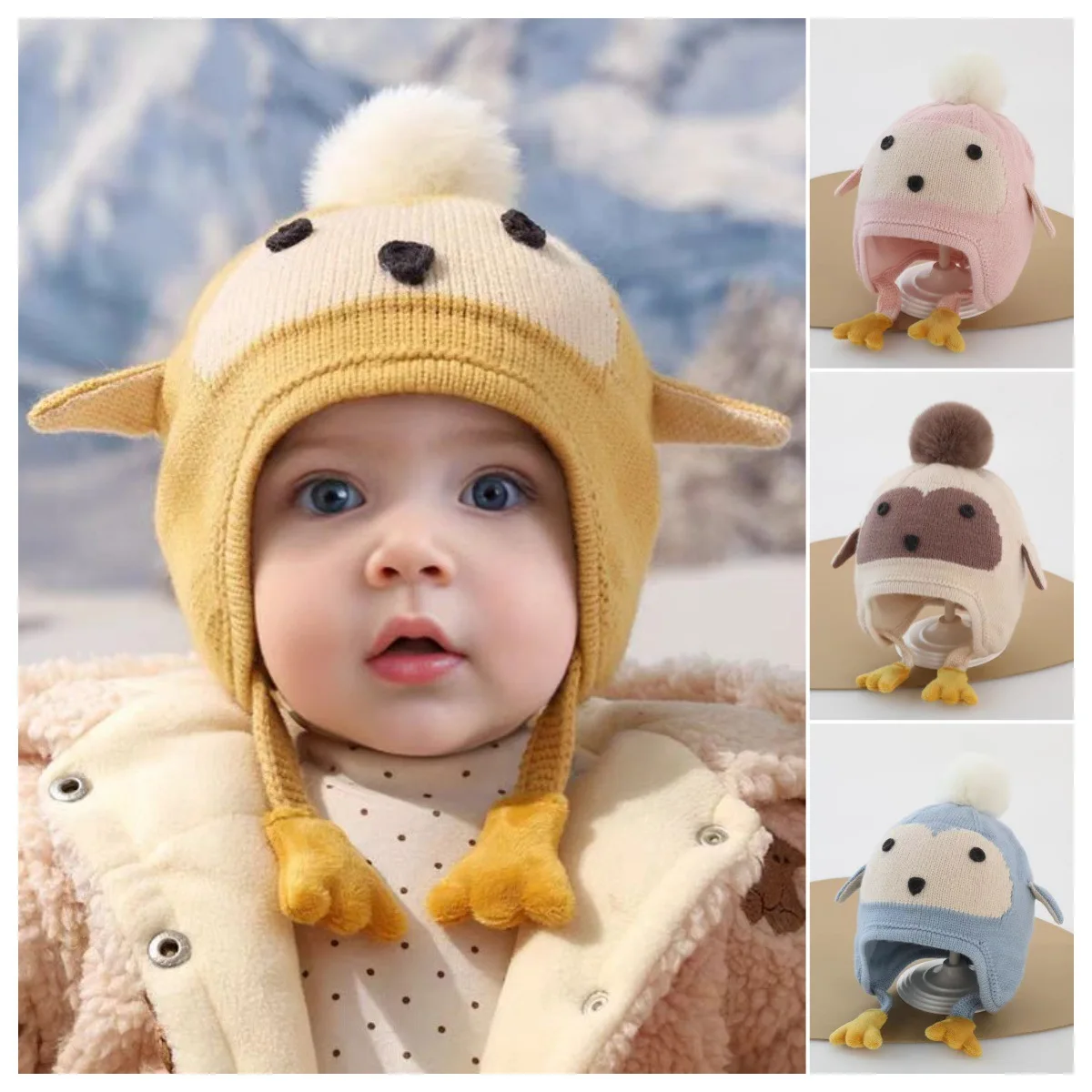Gorro de bebé Otoño Invierno súper bonito gorro tejido con protección para los oídos para niños y niñas jersey grueso y cálido gorro de lana para niños