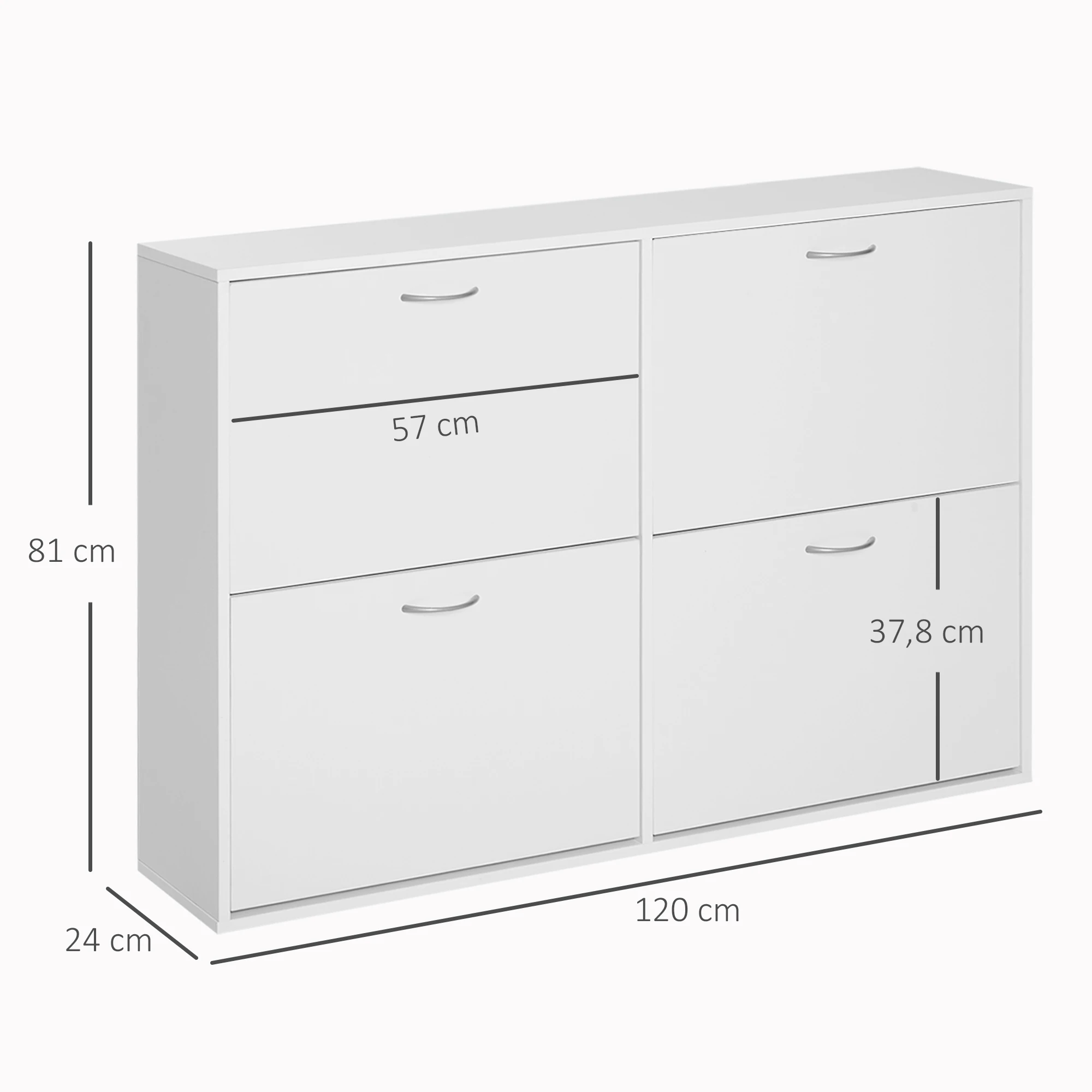 MCOM-Armoire à Chaussures Blanche Moderne avec 4 Portes de Proximité, Étagères Réglables pour 16 à 24 Paires d'Entrée d'Couloir, 120x24x81 cm - imagen 3