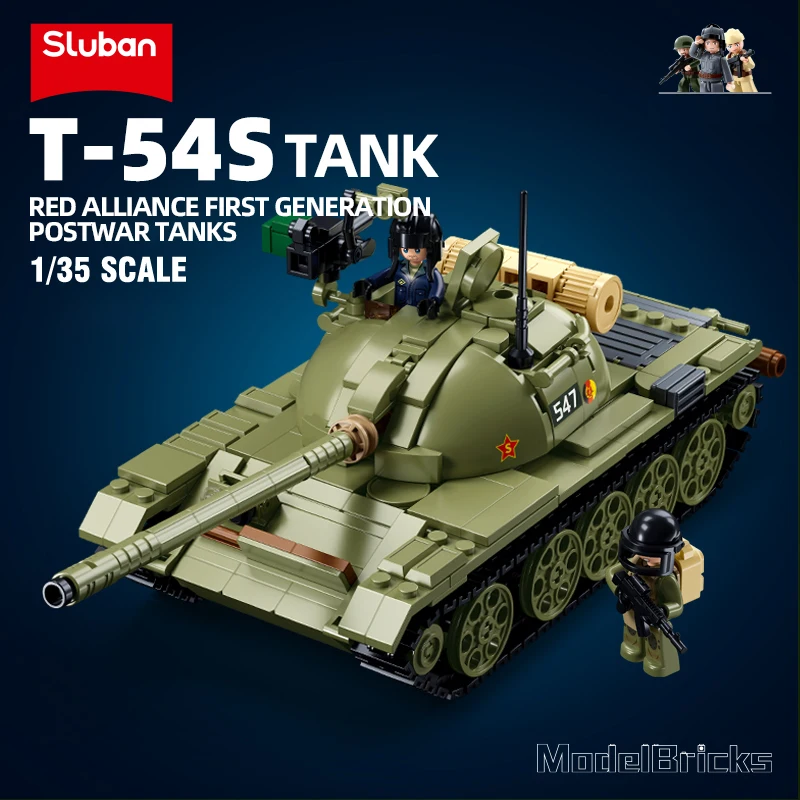604 Uds. T-54S del ejército modelo de tanque medio ladrillos WW2 tanque arma juego de bloques de construcción con figura juguetes educativos DIY para niños