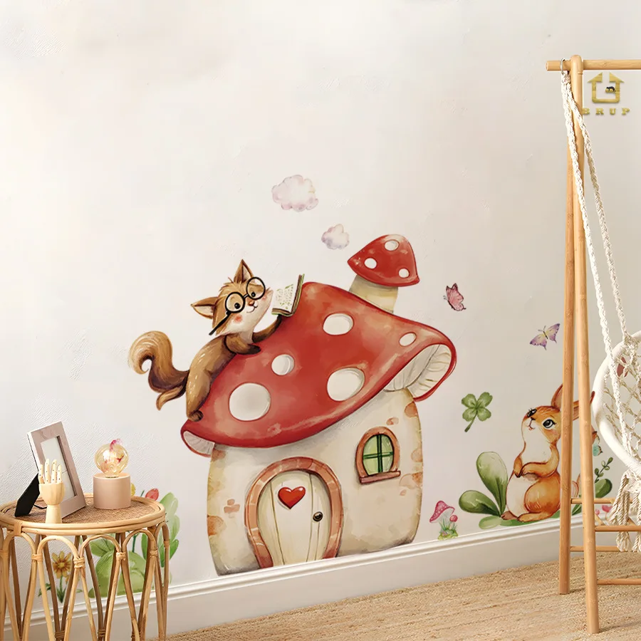 Pegatinas de pared autoadhesivas para habitación de setas, pegatinas de decoración para dormitorio y hogar, ambiente cálido rosa