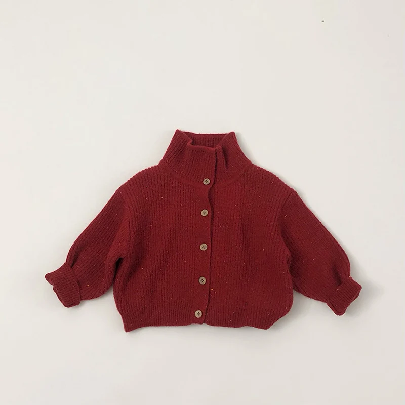Ropa navideña para niños de 1 a 6 años, suéteres de cuello alto para niñas, cárdigans de punto rojos, traje para niños - imagen 3