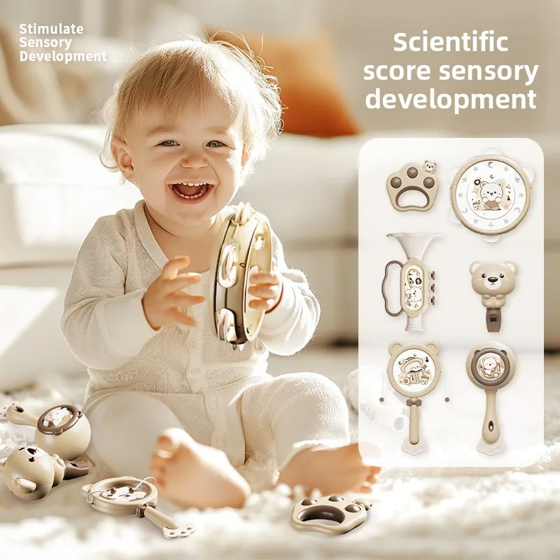 Juguete de campana de manivela para bebé con rompecabezas y agarre masticable: juego sensorial de aprendizaje temprano para educación infantil y juego calmante