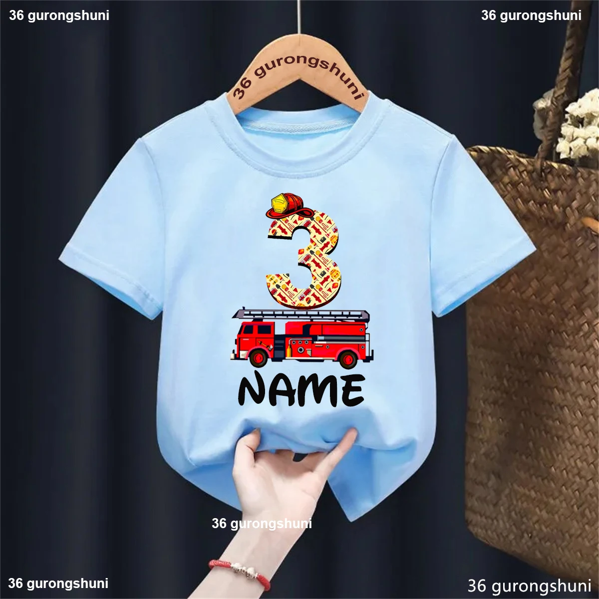 Camiseta con estampado de vehículo de ingeniería de tercer cumpleaños con nombre personalizado, ropa divertida para niños y niñas, camiseta de manga corta de verano - imagen 3